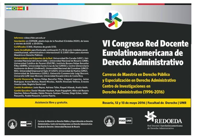 VI Congreso de la Red Docente Eurolatinoamericana de Derecho Administrativo - Universidad Nacional de Rosario (Rosario, Argentina)