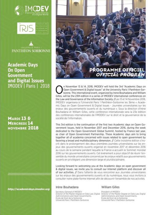III Academic Days: Open Government and Digital Issues - Université Paris 1 Panthéon-Sorbonne (Paris, França)