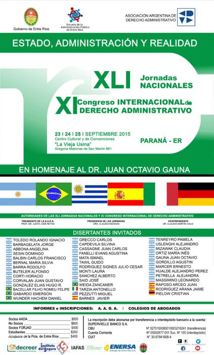 XLI Jornadas Nacionales y XI Congreso Internacional de Derecho Administrativo (Paraná, Argentina)