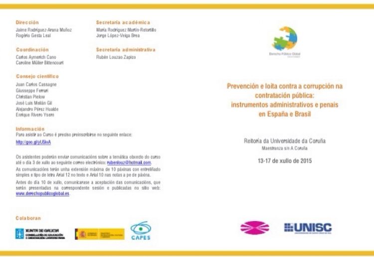 Prevención e loita contra a corrupción na contratación pública: instrumentos administrativos e penais en España e Brasil - Universidade da Coruña (A Coruña, Espanha)