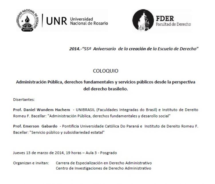 Colóquio - Administración Pública, derechos fundamentales y servicios públicos - Universidad Nacional de Rosario (Rosario, Argentina)